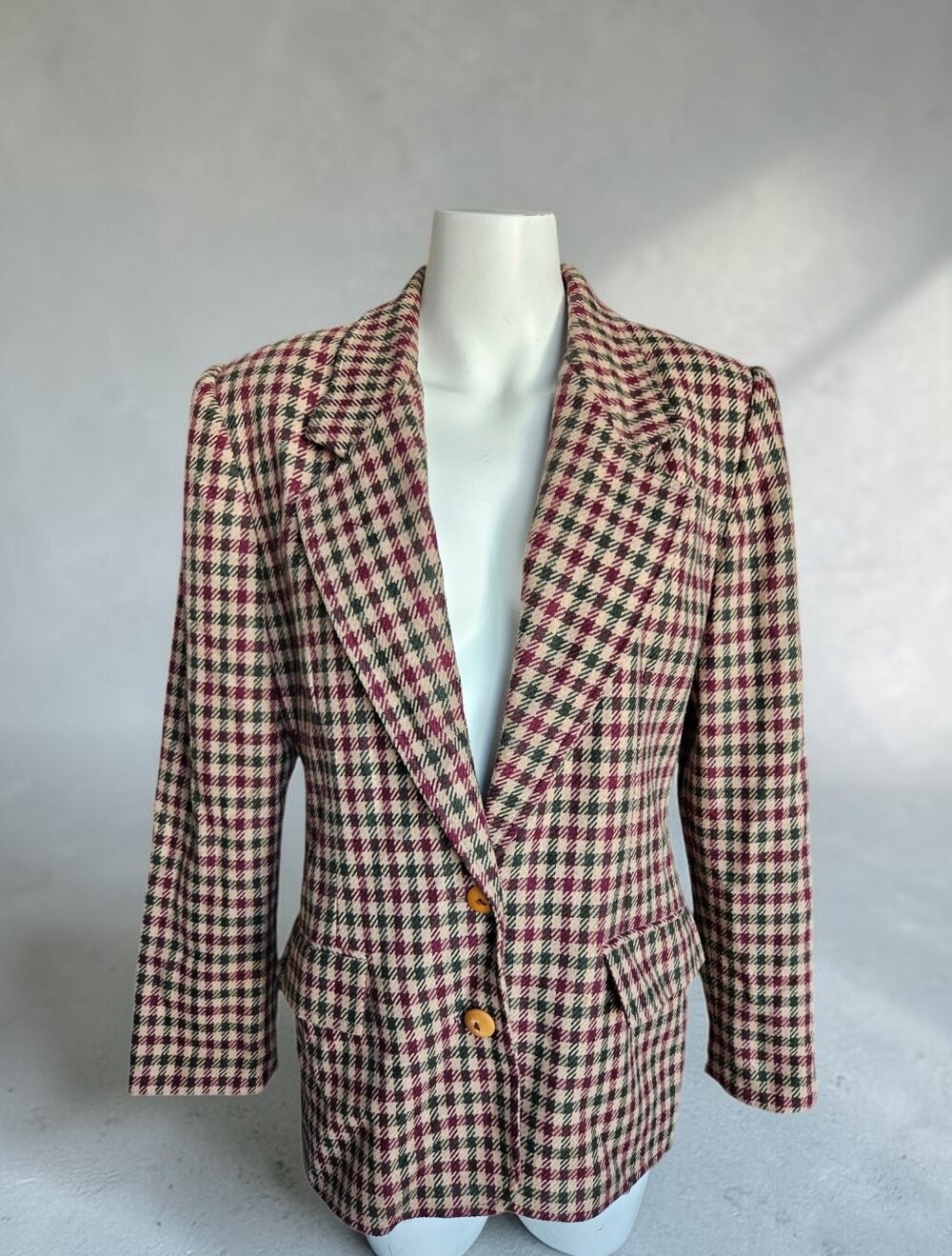 Vintage Multi-Colored Plaid Blazer Sz 12 Green Burgandy Academia Fall Preppy